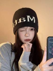 Fashionable Knitted Woolen Hat for Girls Large Head Size Face Slimming Autumn Winter Street Style Cool Hat Casual round Top