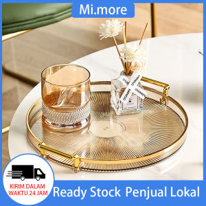 Mi.more Tray Transparan Bulat Gold/ Nampan Transparan / Luxury Tray / Dekorasi Tray/Snack Fruit Tray