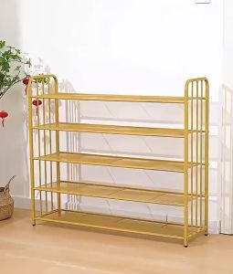 Golden Metal Shoe Rack Organizer Home Indoor Adjustable Shoe Racks Heavy Duty Space-Saving Storage Steel Shoe Rack
