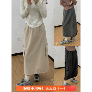 กระโปรงทรงตรงเอวสูงผ้าฝ้ายลายทางสไตล์ญี่ปุ่นและเกาหลีใต้สำหรับผู้หญิงในฤดูใบไม้ร่วงปี 2024 ทรงเข้ารูปและลำลอง