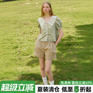 Áo Sơ Mi Nữ Tay Ngắn Thêu Ren Cổ Búp Bê Tay Bồng Mùa Hè 2025 Thường Ngày Phong Cách Hàn Quốc Dáng Rộng