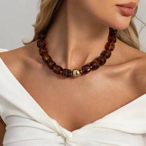 Ingemark 8Colors Vintage Colorful Square Resin Beaded Necklaces for Women Creative Trendy Clavicle Chain Y2K Party Jewelry Gift