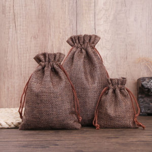 50pcs/Lot 7x9/10x14/13x18cm Natural Linen Drawstring Bag Bright Yellow Khaki Christmas Party Gift Candy Home Storage Jewelry Bag
