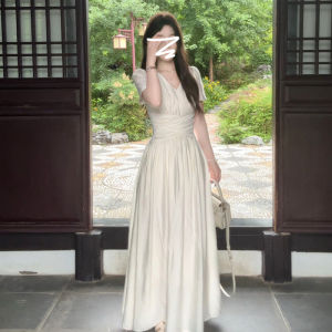 unifittoo | French V-Neck White Slim Fit Long Dress