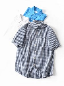 New Mens Summer Loose Casual Cotton Shirt Short Sleeve Plaid Washed out Color Weave Fashion Urban Print Moisture Permeable
