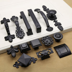 Black Handle American Modern Simple Square Zinc Alloy Single-hole Drawer Shoe Cabinet Wardrobe Cabinet Door Handle 黑色拉手 美式现代简约方形锌合金一字单孔抽屉鞋柜衣柜橱柜门把手 FUNIANQI