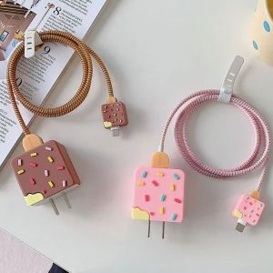 เคสไอศกรีมหลากสีสำหรับ iPhone 17 พร้อมหัวชาร์จเร็ว 18W 20W แบบ US ฝาครอบป้องกันสายชาร์จและอะแดปเตอร์