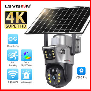 LS VISION V380 8MP 4G SIM Card Dual Lens WIFI Camera 24 Hours Video Recording PTZ Surveillance Camera Outdoor Waterproof Camera Security Camera 360 Mobile Tracking Color Night Vision