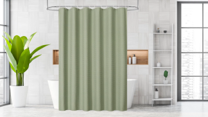 Green Shower Curtain Waffle Textured Heavy Duty Thick Fabric Shower Curtains for Bathroom 120GSM Luxury Weighted Polyester Cloth Bath Curtain Set with 12 Plastic Hooks