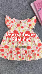 BOBOHO - DRESS ANAK PEREMPUAN MOTIF FLOWER CANTIK / GAUN FLOWER ANAK PEREMPUAN / DRESS SANTAI GAYA FEMINIM
