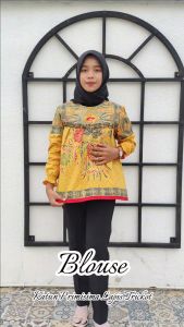 NARAYA Blouse Atasan Baju Batik Wanita Kerja Kantor Modern Kekinian Bahan Katun Primisima Premium Lapis Furing Trickot Griya Kelambiku