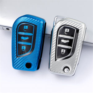Toyota Corolla RAV4 Avensis Verso Yaris Aygo Hilux Fortuner Camry Carbon Fiber TPU Car Flip Key Case Cover Shell Fob
