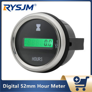 RYSJM | 52mm Electronic Hour Meter With Green LED Digital Hours Gauge Counter Universal For Motorcycle Car Marine Boats ATV 12V 24V