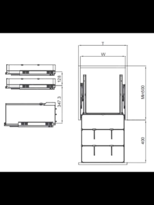 Giá gia vị 3 tầng GrandX XS.40MT lắp tủ bếp dưới rộng khoảng 400mm giúp sắp xếp gọn gàng chai lọ