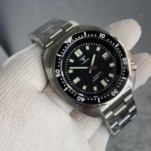 Tandorio 44mm Stainless Steel Automatic Mens Watch 20bar NH35A Movement Sunburst Dial Date Sapphire Glass Dive Wristwatch Lume