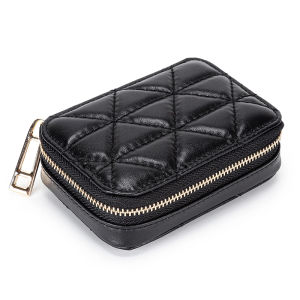 Portable Mini Leather Makeup Bag Womens Personal Carry Mirror Coin Pouch Storage Handbag Cosmetic Pouch Fashionable Geometric Pattern