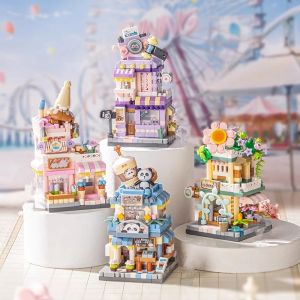 Restaurant Dessert Coffee Pet Fruit Store Street View Food House Building Blocks Kit Girls Bricks Model Kids Boy Toy Child Gifts