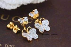 ต่างหูผีเสื้อประดับเพชรสวิสหุ้มทองคำแท้หนาพิเศษเกรดพรีเมี่ยม