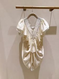 French Style Lace Splice Ruffled Jumpsuit
