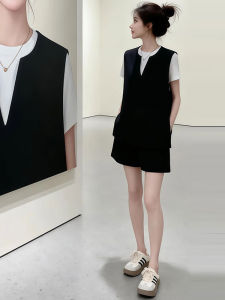 Shalldoer | Trendy Youthful Black Vest and Shorts Set