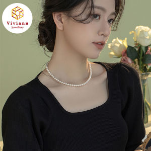 Viviann Original 4-10mm New Vintage Elegant Jewelry Simple White Pearl Chain Choker Necklace For Women Wedding Fashion Gifts Pearl Chain Choker Necklace For Women Wedding Love Pendant Necklace Fashion Jewelry Wholesale