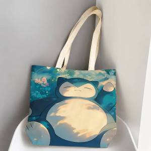 Bandai | Pokemon Pikachu And Eevee Storage Bags Tote Bag Travel Summer Beach Shoulder Bag Reusable Grocery Shopping Bag Anime Artwork