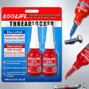 Loolifl Thread Locker 243 Blue & 271 Red 2 Pack Anaerobic Adhesive Medium High Strength Screw Glue Anti Vibration Loose Sealant