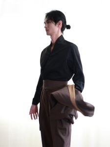 Regulation of Seasonal Black Shirt Style Jacket with Collar And Buckle Original Design Improved National Style Youth Fashion