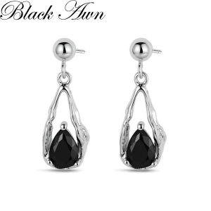 Black Awn Vintage Silver Color Earring Water-drop Black Spinel Drop Wedding Earrings for Women Fashion Jewelry Bijoux I366