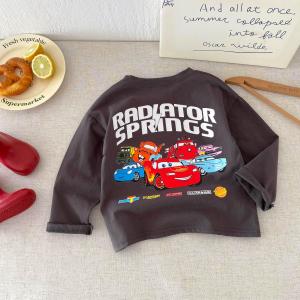 Fashion New Cartoon Car Boys Long Sleeved T-shirts Tops Crewneck Printed Loose Casual Kids Base Shirts Childrens Clothes Blouse