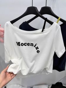 Korean Style Short Sleeve T-Shirt Womens Summer New Fashion Letter Print Casual Versatile Top Quality Polyester Cotton Blend