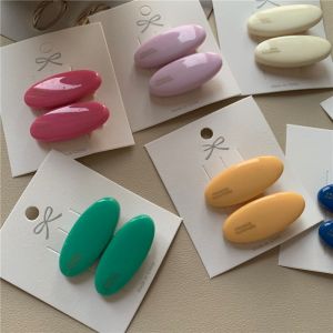 Cute Candy Colored Oval Gold Label Side Hair Clip Fringe Hair Accessory Internet Famous Forehead Clamp Fashionable Hairpin