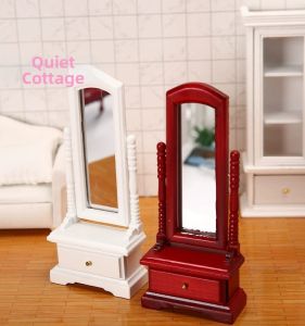 Standing Full-length Mirror and Storage Cabinet Miniature Dollhouse Furniture Accessory