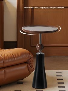 Mandelda Living Room Sofa Side Table Mobile Artistic round Coffee Table Corner Table Small Rack No Storage Cream Style