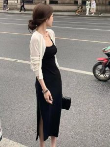 Áo Len Dệt Kim Mỏng Kiểu Pháp Bằng Lụa Băng Mùa Hè Cho Nữ Áo Khoác Cardigan Hở Áo Khoác Ngoài Váy Dây Áo Khoác Ngoài Áo Choàng