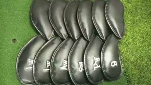 12Psc Golf Iron Covers Set Black Leather Golf Club Driver Head Cover
