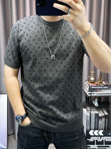 เสื้อสเวตเตอร์คอกลมแขนสั้นผู้ชาย ทรงสลิมฟิต แฟชั่นฤดูใบไม้ร่วง/ฤดูหนาว ผ้ากำมะหยี่ผสมคอตตอน ทรงหลวม สำหรับใส่ลำลอง