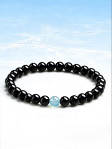 FUJINJIA | Natural Obsidian and Aquamarine Crystal Bracelet for Good Luck