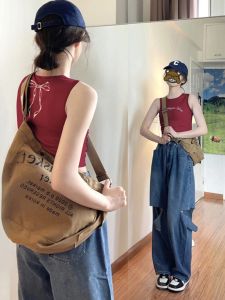 Áo Ba Lỗ Cotton Cổ Tròn Phong Cách Mỹ Cổ Điển Dành Cho Nữ Mùa Xuân Hè Mặc Ngoài Vai Rộng Áo Không Tay Bên Trong