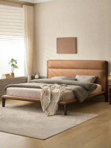 YUANSHI YUANSU | Solid Black Walnut Luxury Soft Padded Double Bed 1.8m