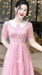 ĐẦM XOÈ PHỐI CỔ TRẮNG NÚT BỌCĐẸP XUẤT SẮC (35Q)