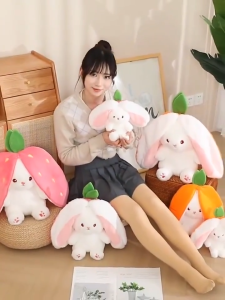 Strawberry Rabbit Plush Toy 2 in 1 Rabbit Stuffed Toy Cute Bunny Long Ear Fruit Animal Stuffed Doll Kids Sleeping Pillow Gift Girlfriend Party Surprise Gift girl Creative gift creative toy deformation doll Christmas gift