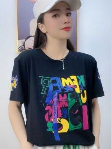 Áo Thun Cotton Dáng Rộng in Chữ Thời Trang Đa Năng Chống Lão Hóa Cho Nữ Mùa Hè Thường Ngày Cổ Tròn Tay Ngắn