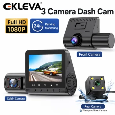 Ekleva FHD 1080P Dash Cam 3 ống kính DVR cho xe hơi 24h giám sát đỗ xe video Dashcam 3 kênh đầu ghi video ba hướng hộp đen