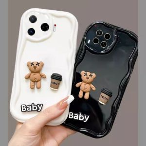 New Casing Tecno Camon 30 Pro Camon30 Premier 4G 5G Fashion Doll Coffee Bear Cartoon Phone Case Lens Protection Soft Cover