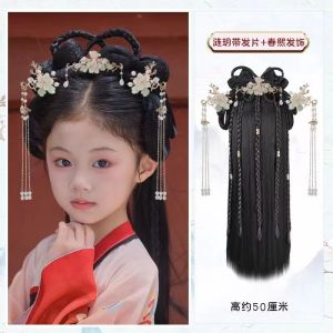 Childrens Hanfu Hairband Full Head Covering Ancient Costume Styling Girls Bun Hairband Retro Style Hair Accessories