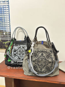 High-End Nylon Shopping Bag with Japanese Style Embroidery Large Capacity Shoulder Crossbody Satchel for Women