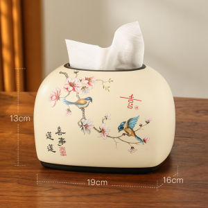 Chinese Style Traditional Tissue Box Ceramic Paper Extraction Box Tissue Storage Coffee Table Ornament Decoration Flowers and Birds Tissue Box Living Room