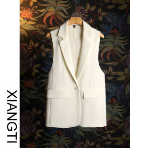 เสื้อกั๊กสูทผู้หญิง XT ฤดูใบไม้ผลิและฤดูใบไม้ร่วง แฟชั่น เสื้อกั๊กแบบลำลอง เสื้อคลุมแบบลำลอง แขนสั้น คอปกสูท