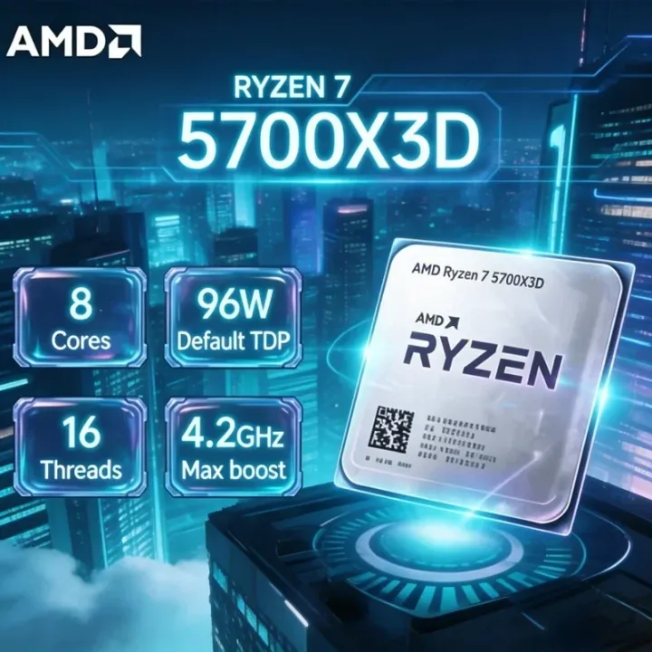 AMD | AMD R7 5700X3D Ryzen 7 5700X3D 96MB 3D Cache 8 Core 16 Thread Low Latency Gaming Desktop Processor AM4 Bulk No Cooler